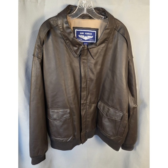 Other - Air Force Men's Brown Leather Bomber Jacket Lined Zip Front Size 4XL